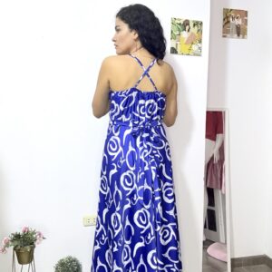 Vestido floral azulino satinado: imagen 3
