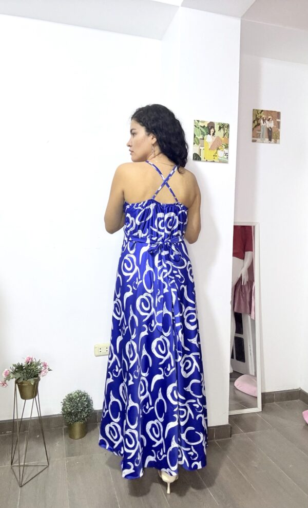 Vestido floral azulino satinado: imagen 3