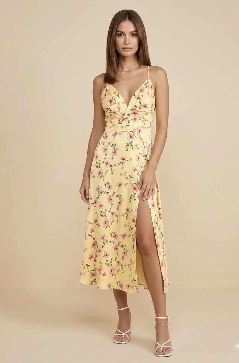 Vestido amarillo floral: imagen 1