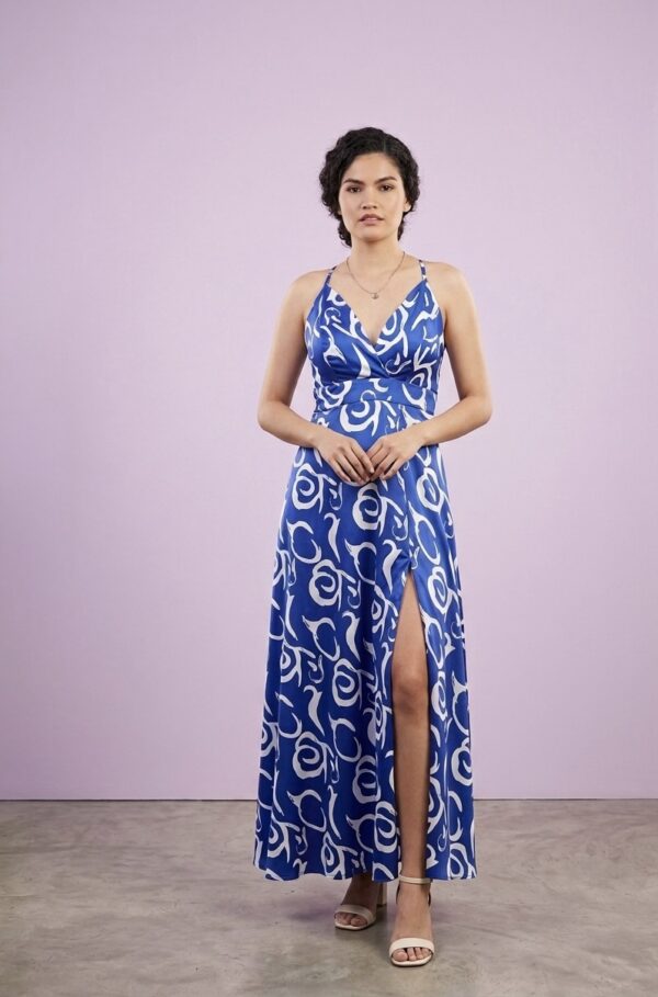 Vestido floral azulino satinado