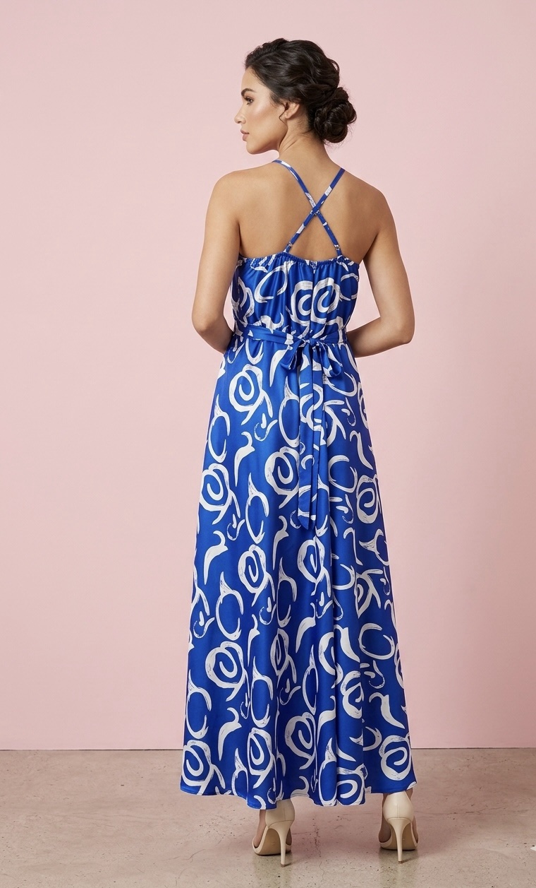 Vestido floral azulino satinado: imagen 2