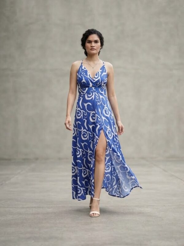 Vestido floral azulino satinado