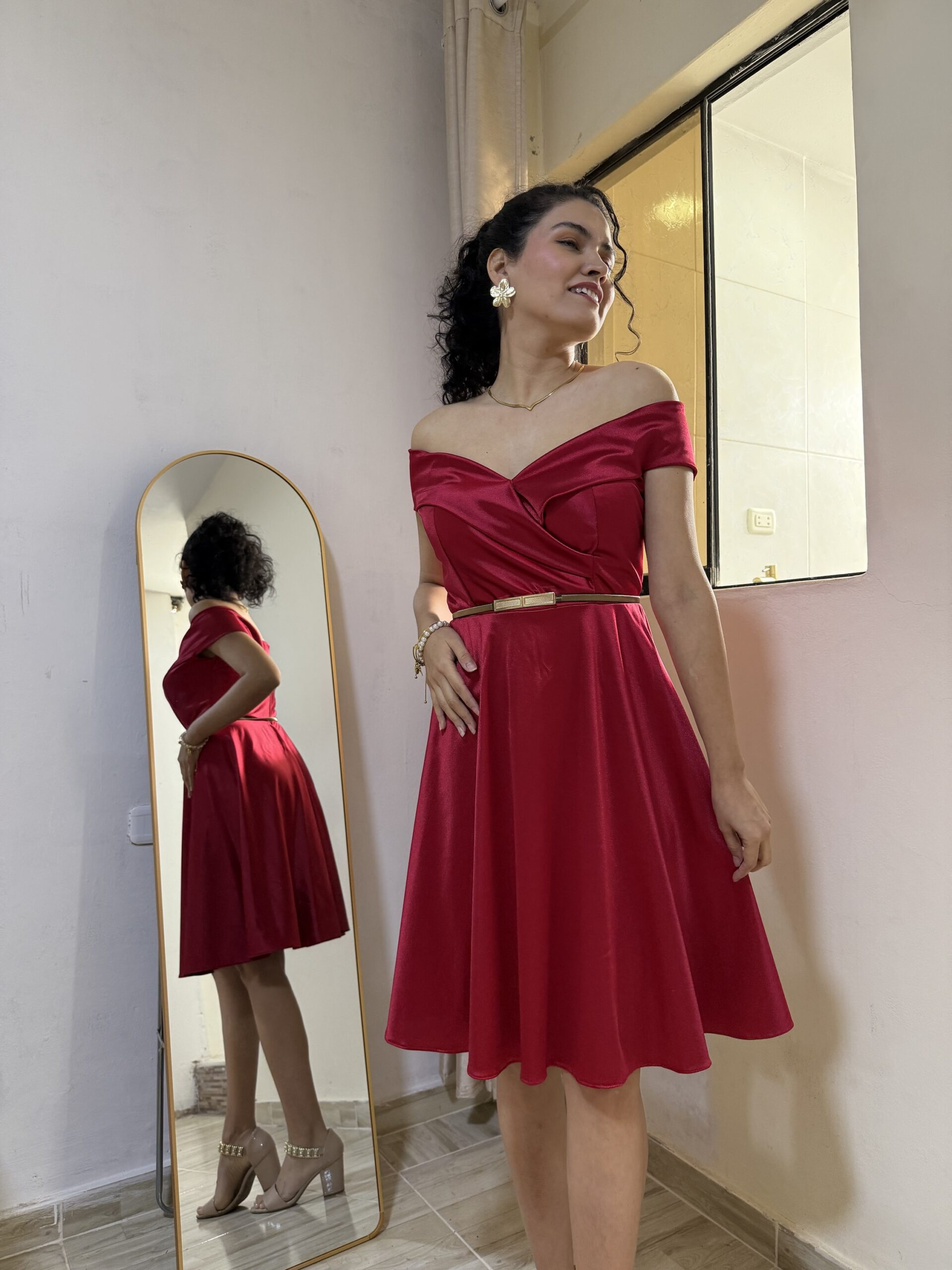 Vestido Olivia satin Rojo vino: imagen 3