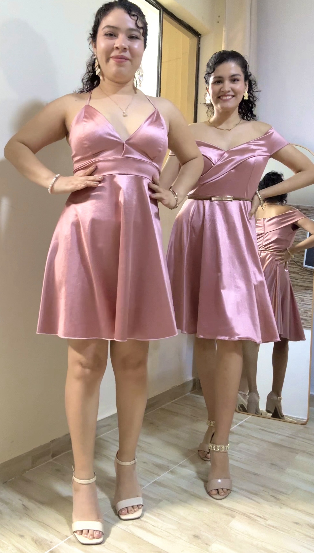 Vestido Off-Shoulder Olivia Satin Rosa licrado: imagen 1