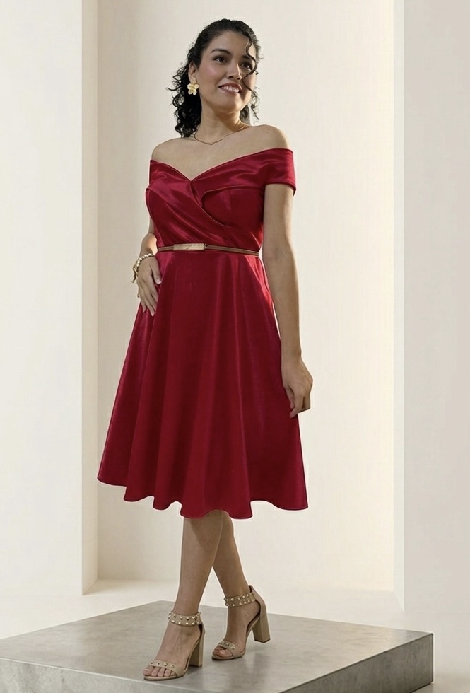 Vestido Olivia satin Rojo vino: imagen 1