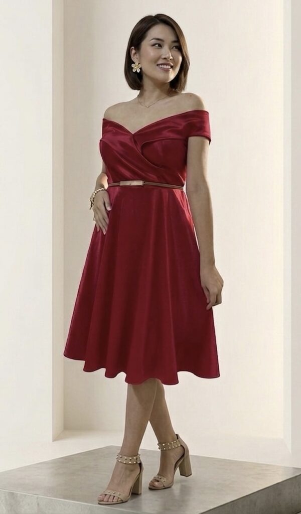 Vestido Olivia satin Rojo vino